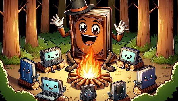 Funny Antique Jokes Books around a campfire