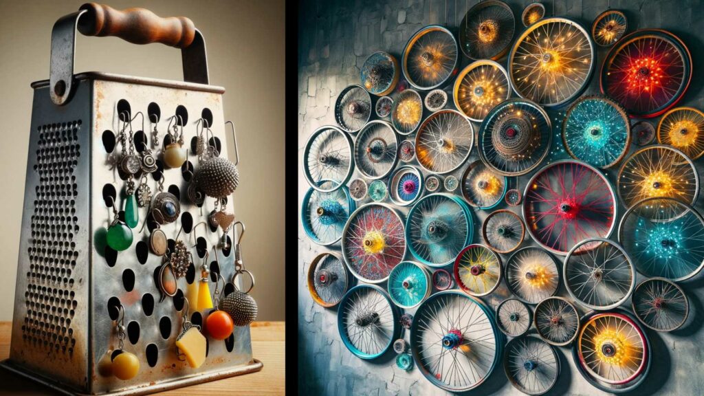 Repurposed - Upcycled Grater and Bicycle Wheels