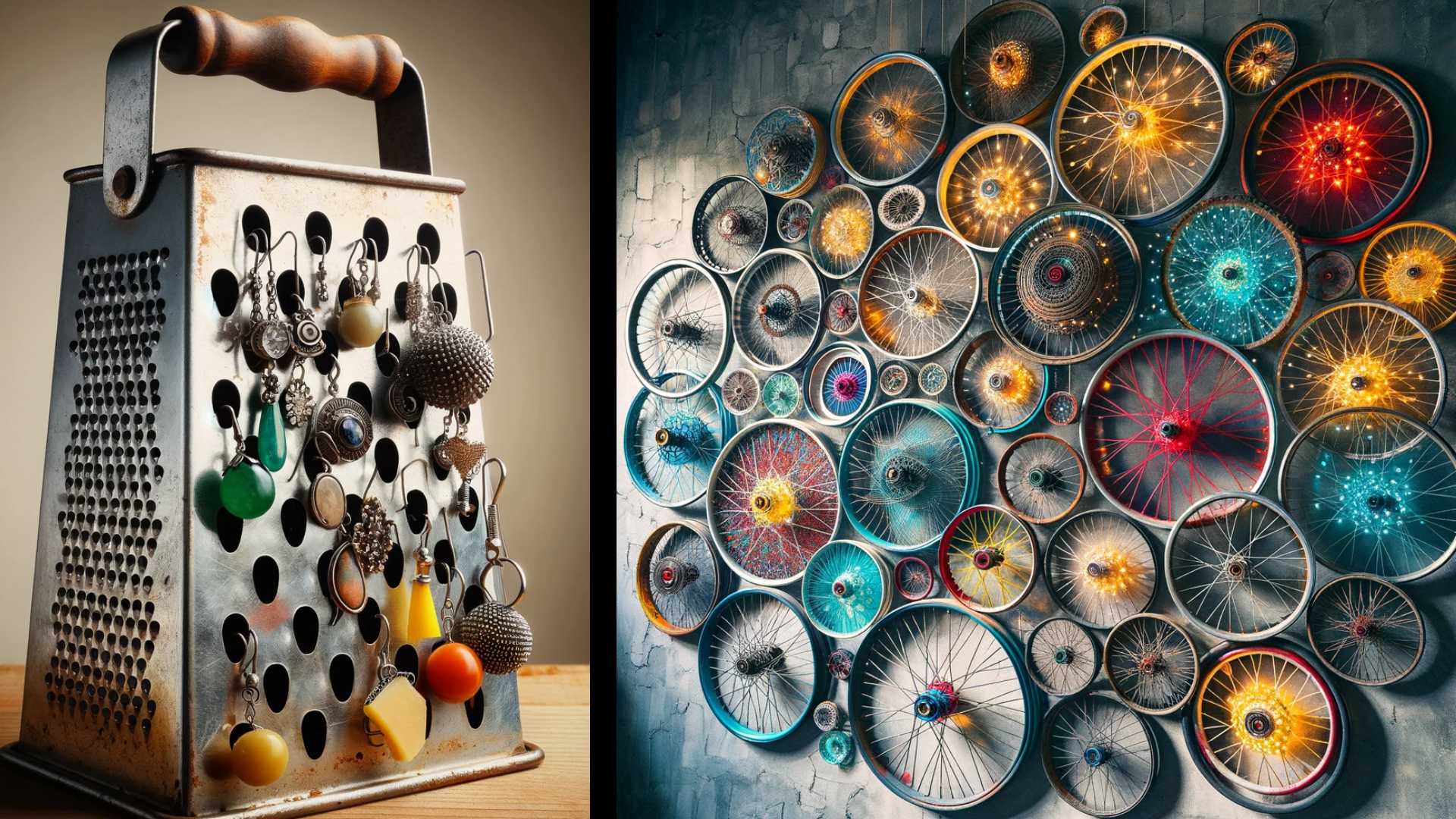 Repurposed - Upcycled Grater and Bicycle Wheels