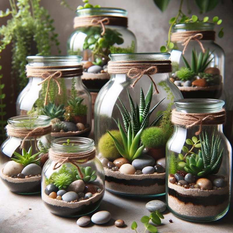 Repurposed Glass Jar Terrariums