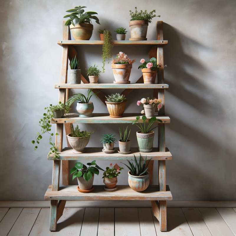 Upcycled Ladder turned into a plant stand 