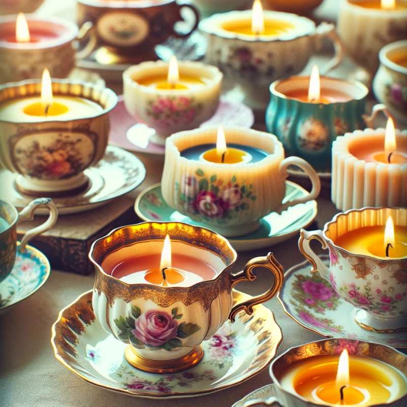 Repurposed Teacups into Candle Holders.