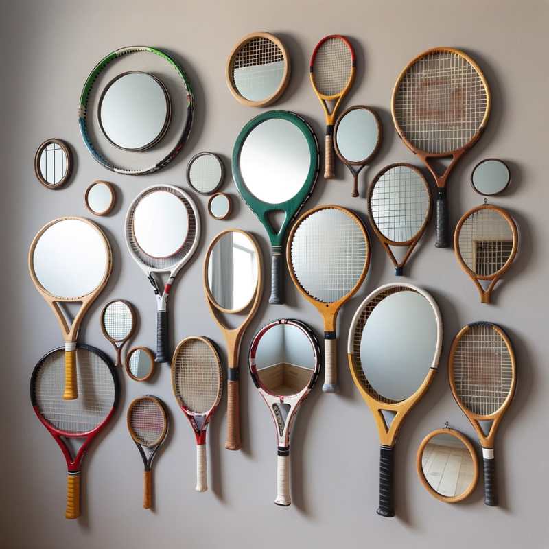 Repurposed Tennis Racket Mirrors